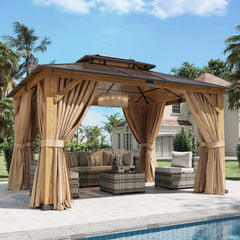 10' x 12' Outdoor Wood Gazebo with Double Polycarbonate Top