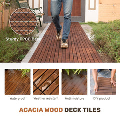 10 Pack Acacia Wood Interlocking Deck Tiles, 12x12 Outdoor Flooring, Non-Slip & Weather Resistant, Easy DIY Patio Tiles