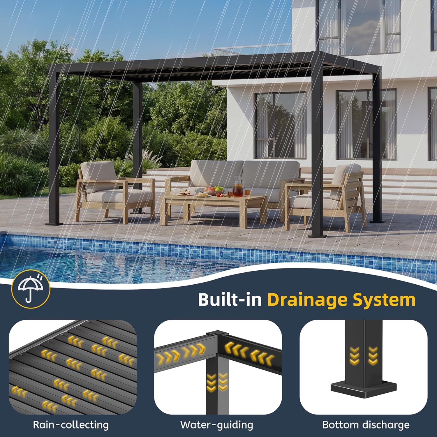 10' x 13' Louvered Pergola, Metal Patio Pergola with Adjustable Louvers Roof
