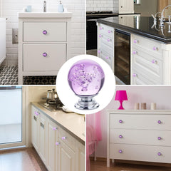 10 PCS Crystal Cabinet Knobs Round Glass Bubbles Dresser Knobs Smooth Drawer Knobs Handle for Home, Cabinet, Drawer and Dresser Hardware with 3 Different Size Screws, 30MM (Purple)