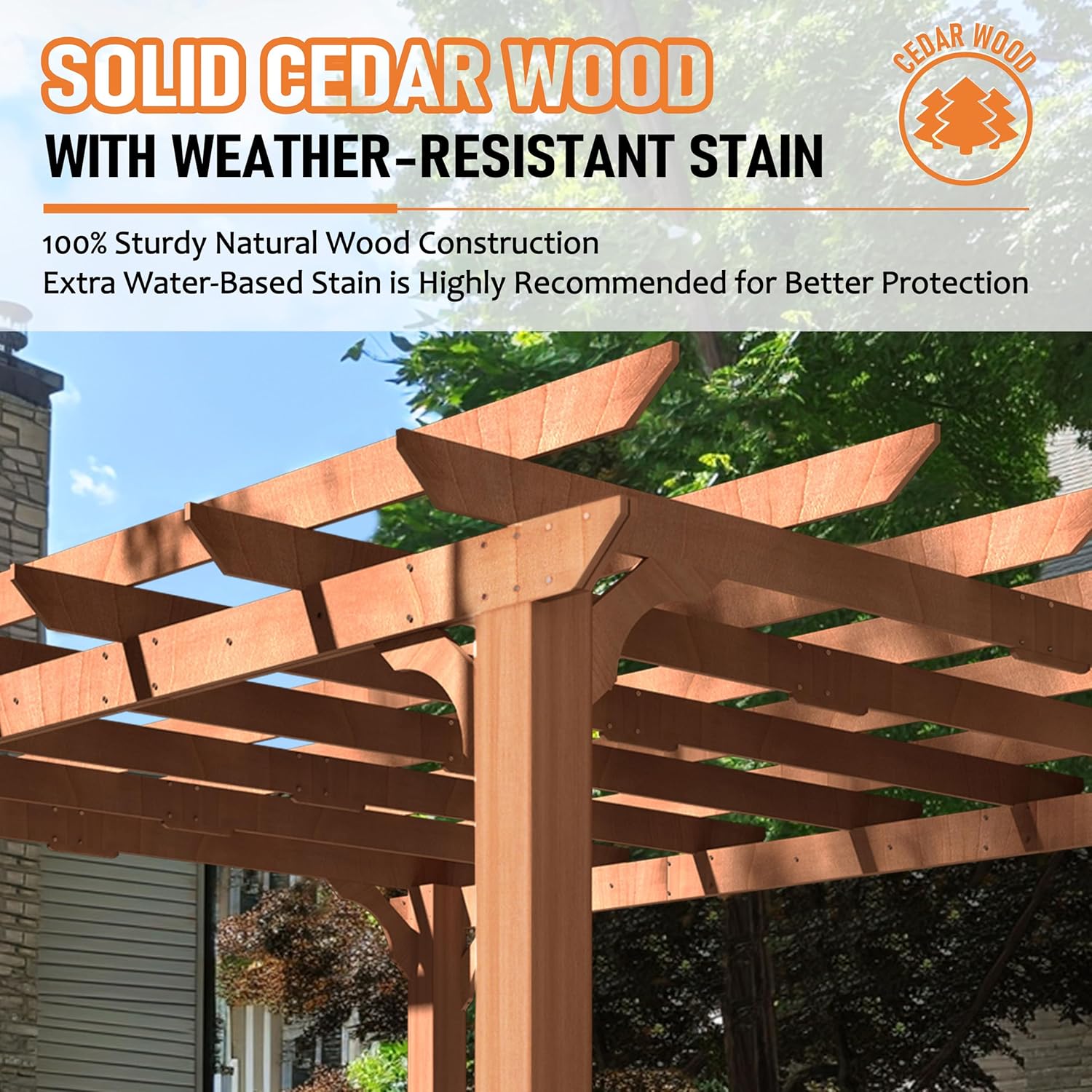 10' x 12' Patio Pergola, Cedar Wood Pergolas with Solid Structure, Pergola Kits