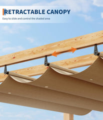 10 x 13 ft Wood-Grain Aluminum Pergola Outdoor Pergola with Retractable Canopy Sun Shade Shelter for Garden