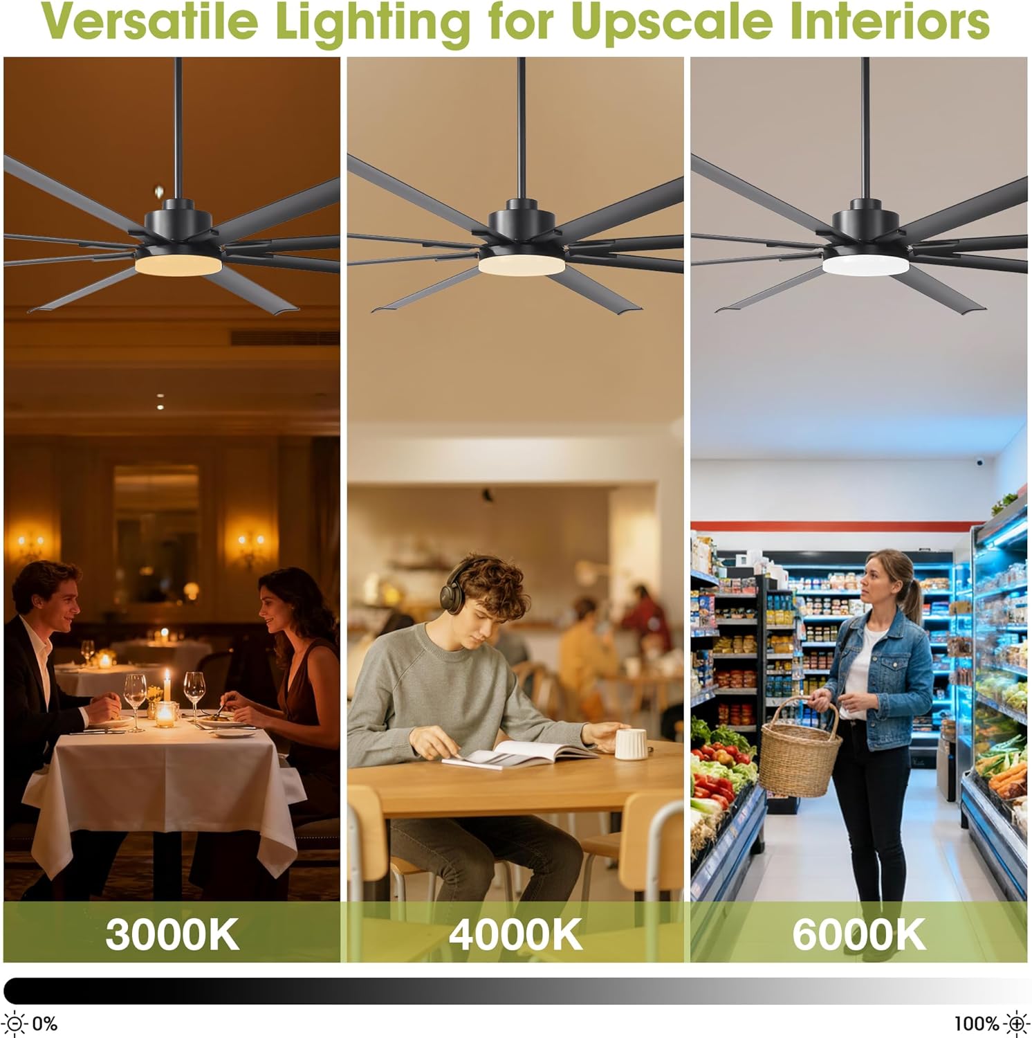 100" Ceiling Fan with LED Light and Remote - Black