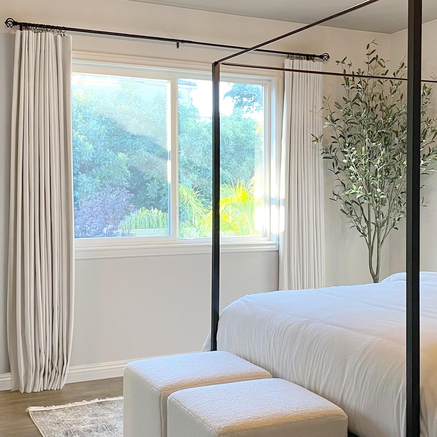 100% Blackout Curtains, Black Out Curtains, Clip Rings Linen Blackout Drapes, Thermal Insulated Room