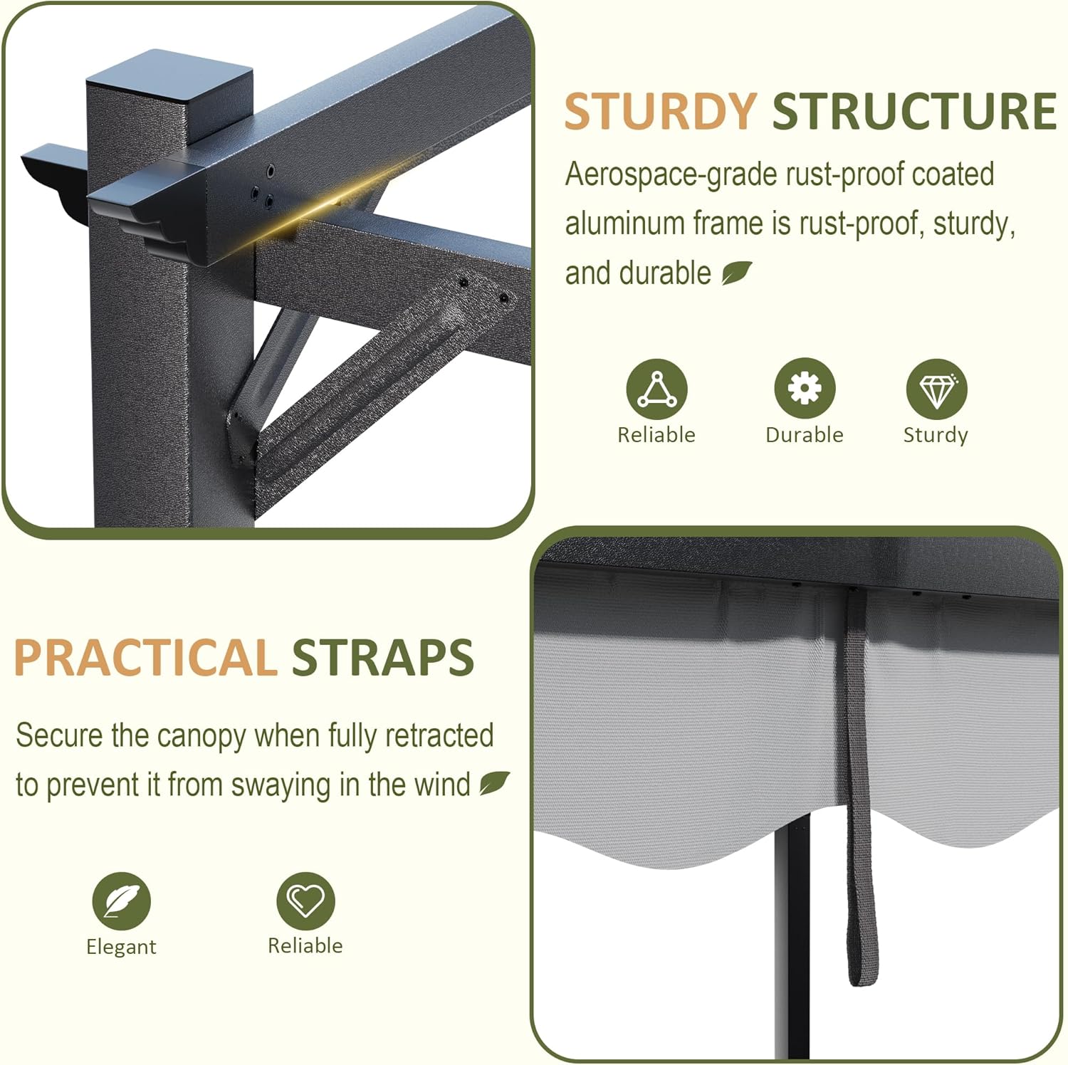 10'x12' Outdoor Pergola with Retractable Canopy, Patio Metal Heavy-Duty Gazebo Shelter