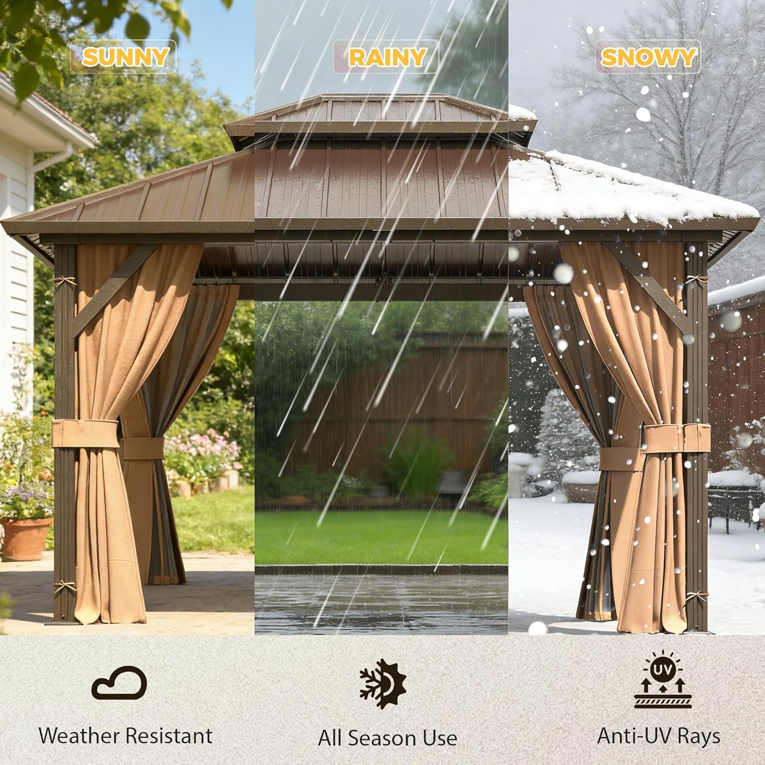 10' x 12' Hardtop Gazebo, Metal Gazebo with Aluminum Frame, Double Galvanized Steel Roof