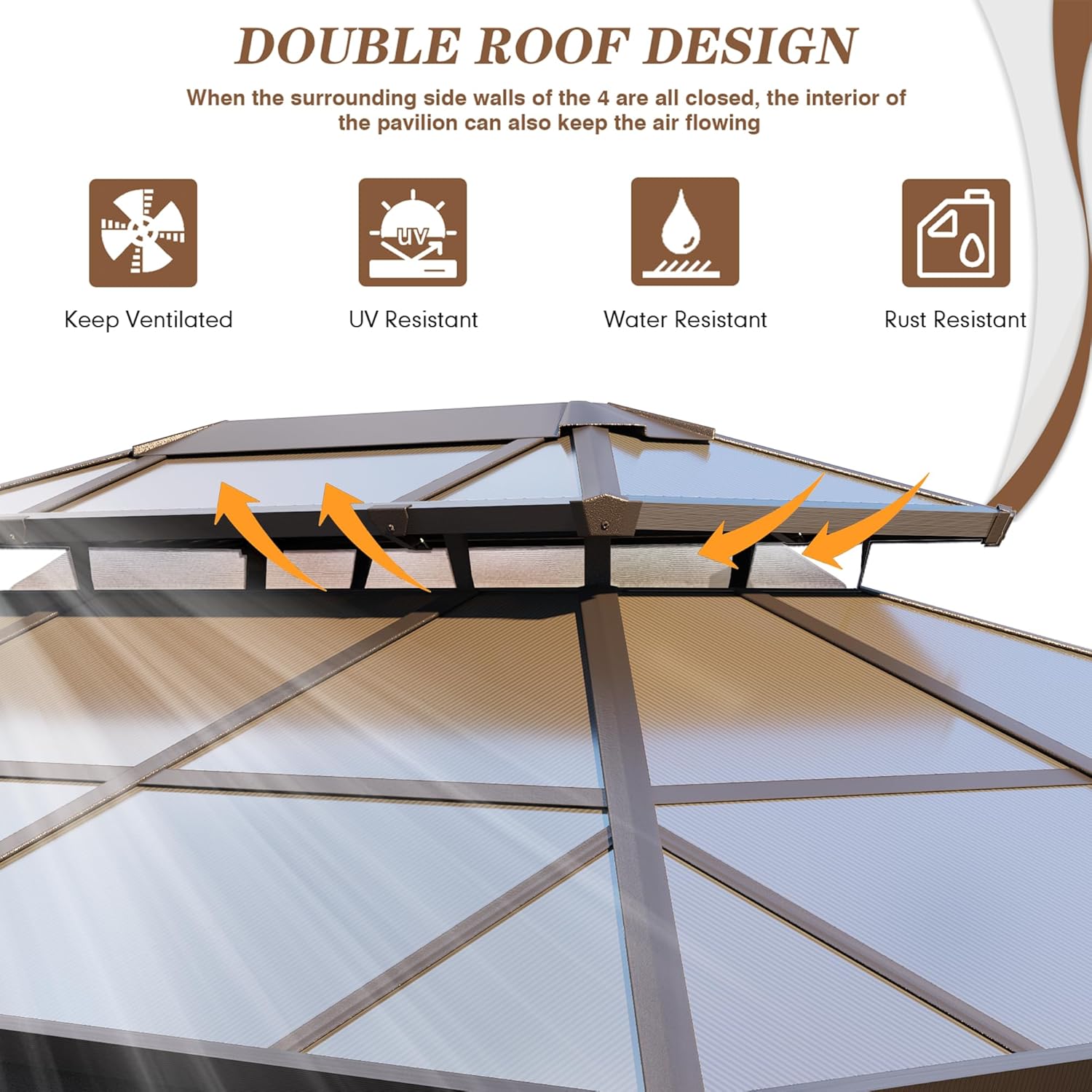 10' x 13' Gazebo Polycarbonate Double Roof Canopy Outdoor Aluminum Frame Pergola