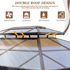 10' x 13' Gazebo Polycarbonate Double Roof Canopy Outdoor Aluminum Frame Pergola