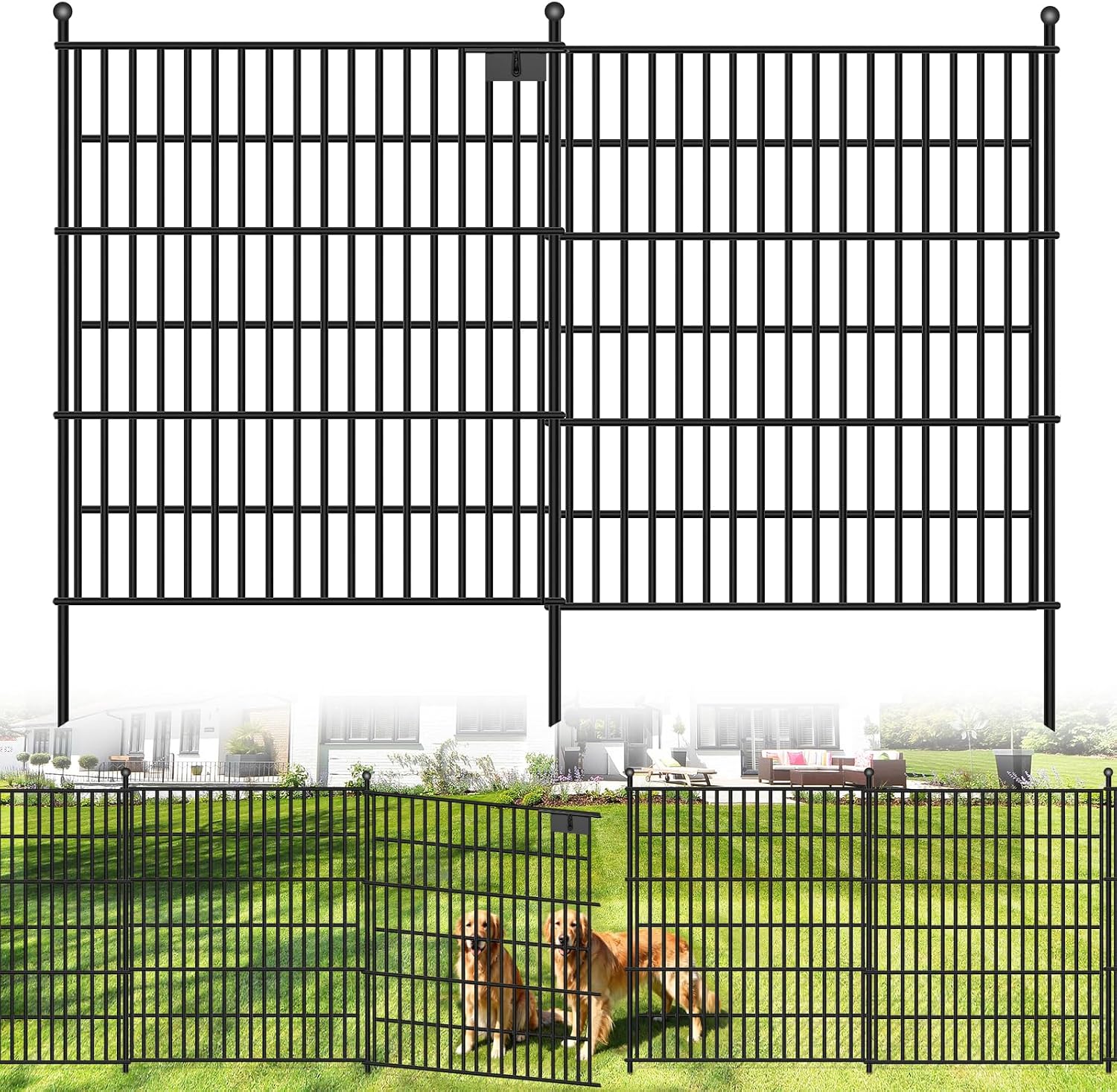 10 Panels No Dig Garden Fence with Gate, 32 in(H) X24.2 ft(L) Metal Fence Panels, Thickened Rustproof Garden Fencing