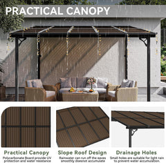 10' x 12' Gazebo, Gazebo Pergola with Sloped Roof, Large Wall-Mounted Heavy Duty Awnings