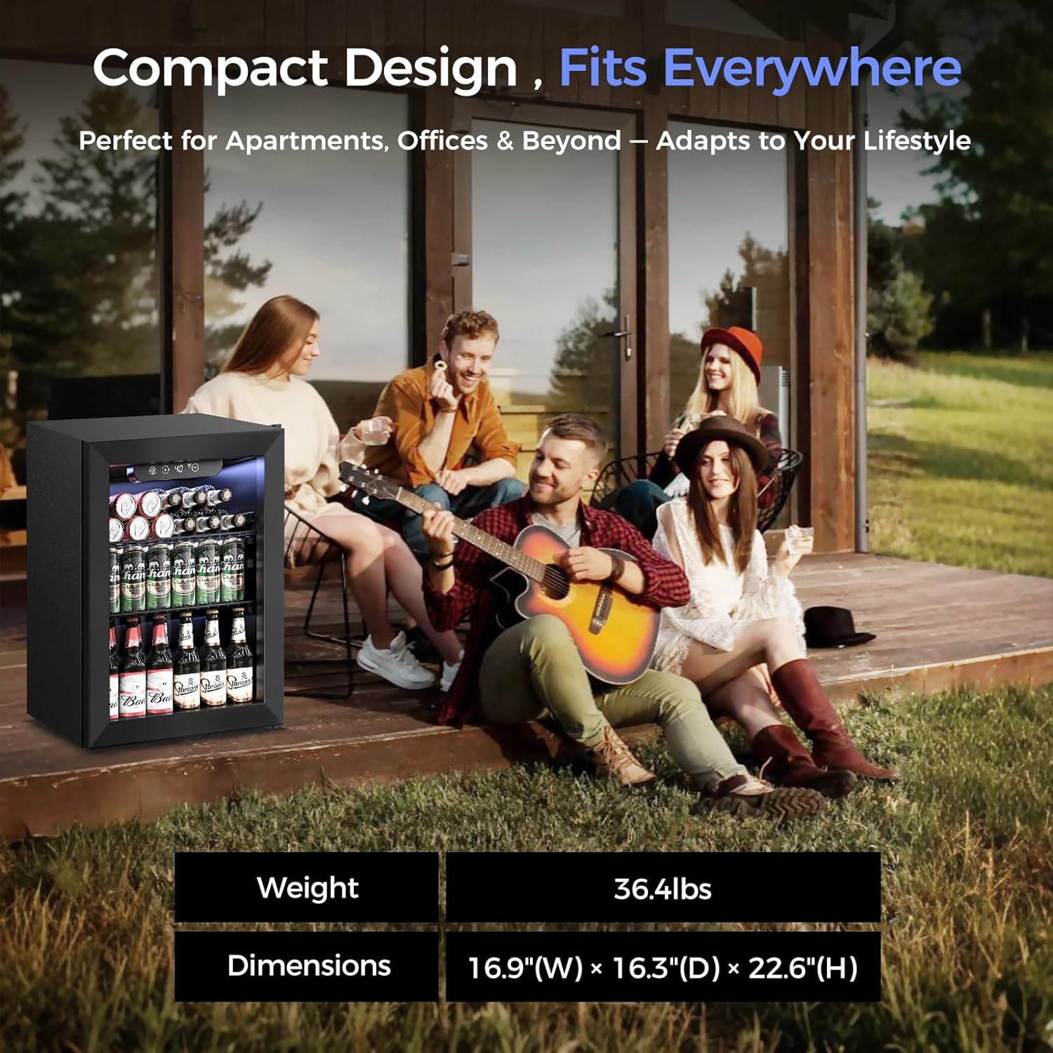 1.7 Cu.Ft Beverage Refrigerator Cooler - 68 Can Mini Fridge Glass Door for Drink Soda Beer Wine