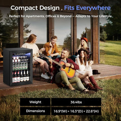1.7 Cu.Ft Beverage Refrigerator Cooler - 68 Can Mini Fridge Glass Door for Drink Soda Beer Wine