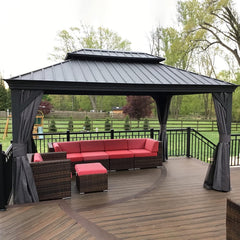 10' X 14' Permanent Hardtop Gazebo Aluminum Gazebo with Galvanized Steel Double Roof and Garden