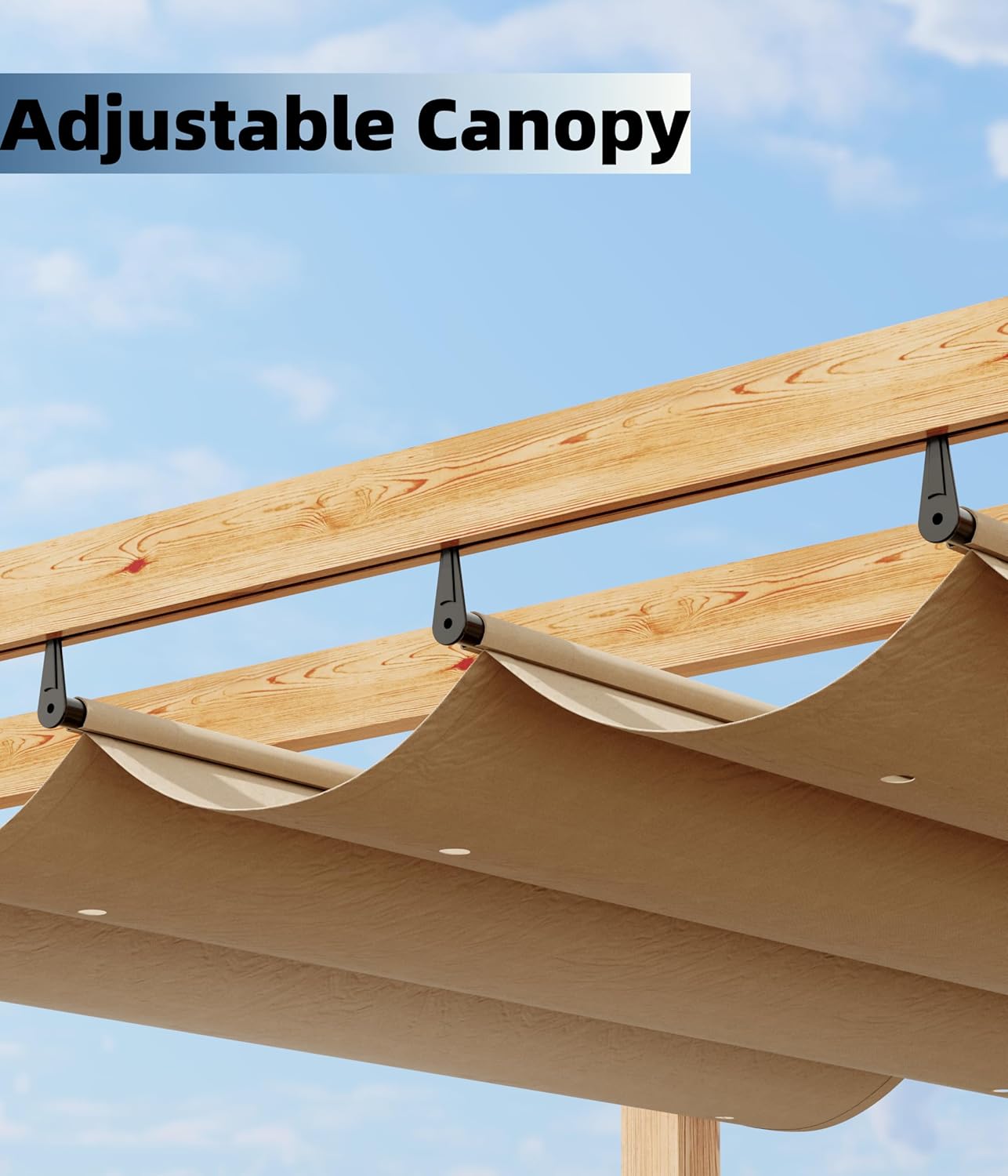 10 x 13 ft Wood-Grain Aluminum Pergola Outdoor Pergola with Retractable Canopy Sun Shade Shelter for Garden