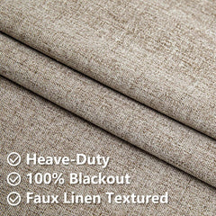 100% Blackout Curtains 2 Panels Set, Beige Curtains, Black Out Thermal Insulated Grommet Drapes
