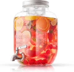 1-Gallon Drink Dispenser. Glass Beverage Dispenser with Stainless steel Spigot plus Ice Cylinder and Fruit Infuser!