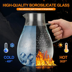1 Gallon Glass Pitcher with Lid and Handle, Hot & Cold Water Jug, Extra-Wide Mouth Beverage Carafe for Juice, Iced