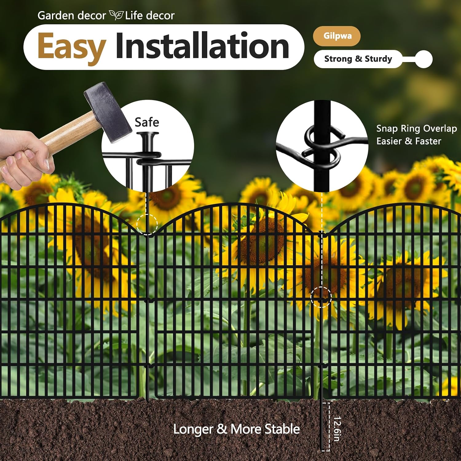 10 Panels Garden Fence Animal Barrier, 33 in(H) X 24 ft(L) Dog Fence Outdoor for Yard Rustproof No Dig Fencing