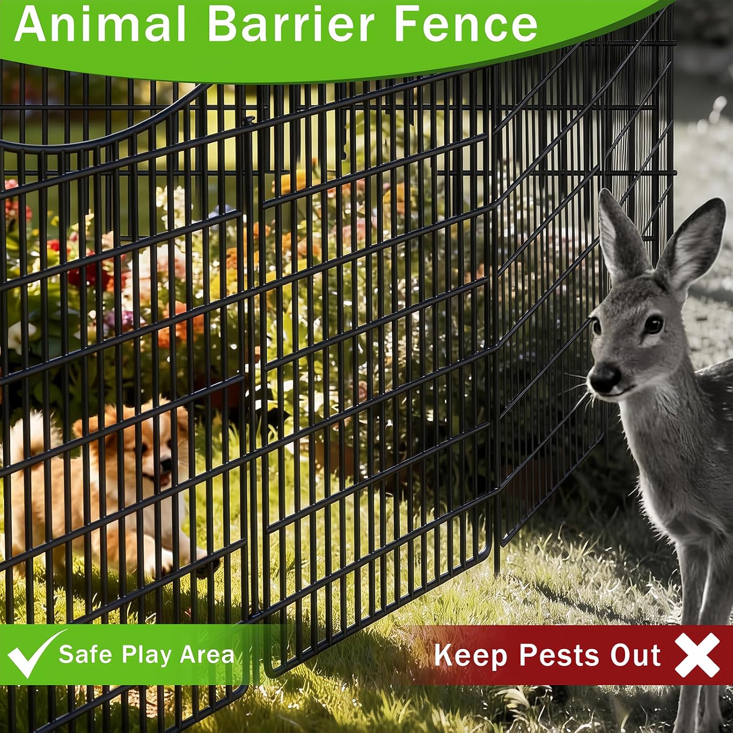 10 Panels Garden Fencing Animal Barrier with Gate, 48 in(H) X 23.6 ft(L) Dog Fence Outdoor for Yard, No Dig Temporary