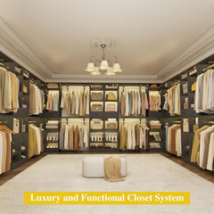 10-15FT Closet Systems, Large Wood Walk in Closet Organizer with Hanging Rods and Drawers, Heavy Duty Closets