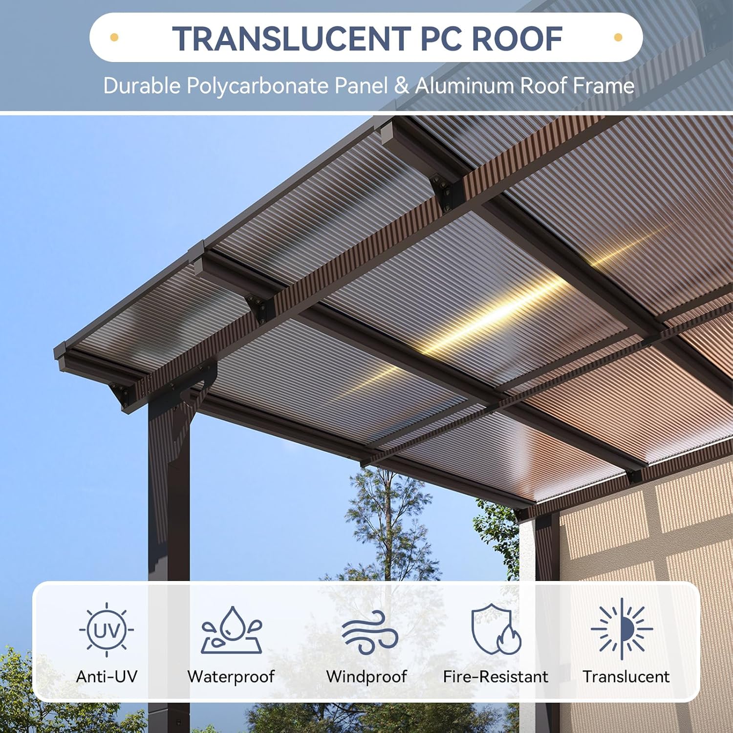 10' x 20' Lean to Gazebo, Hardtop Metal Gazebo Pergola with Polycarbonate Roof, Large Wall Mounted Heavy Duty Awnings