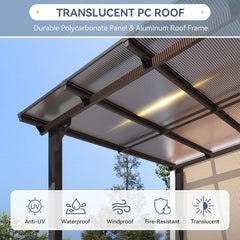 10' x 20' Lean to Gazebo, Hardtop Metal Gazebo Pergola with Polycarbonate Roof, Large Wall Mounted Heavy Duty Awnings