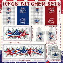 10 Pcs Patriotic Kitchen Decor and Accessories Set Star Pattern 4th of July Kitchen Towels Pot Holders Oven Mitts