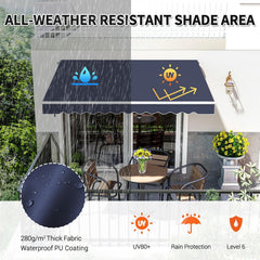 10'x8' Patio Manual Retractable Awning Fully Assembled, Blue | Aluminum Frame, 280G Polyester, Water-Resistant