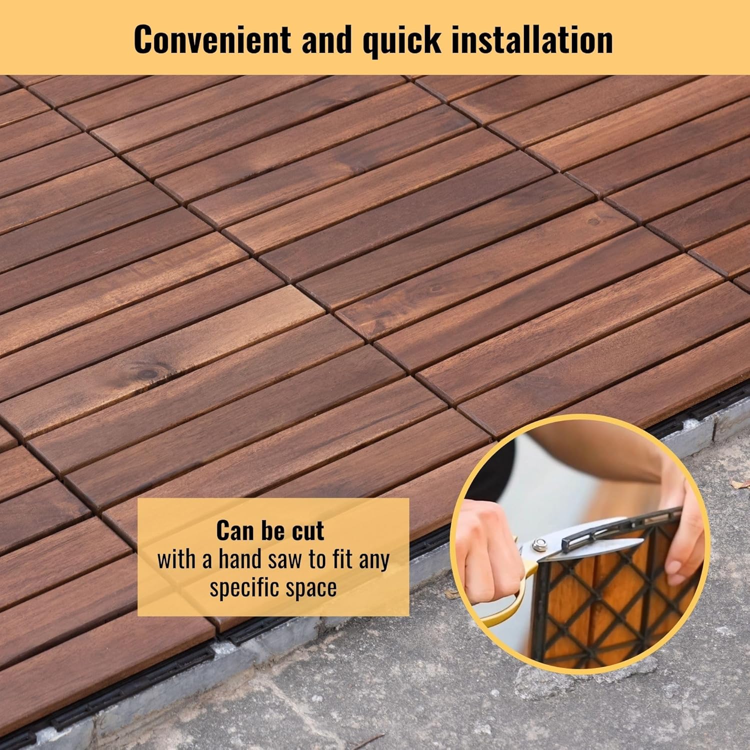 10 Pcs Acacia Wood Interlocking Deck Tiles, 12" X 12" Patio Deck Tiles, Outdoor Patio Flooring for Balcony, Garden