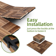 10 PCS Interlocking Deck Tiles, 12" X 12" Acacia Wood Tiles, Waterproof Wood Flooring Tiles for Indoor Balconies