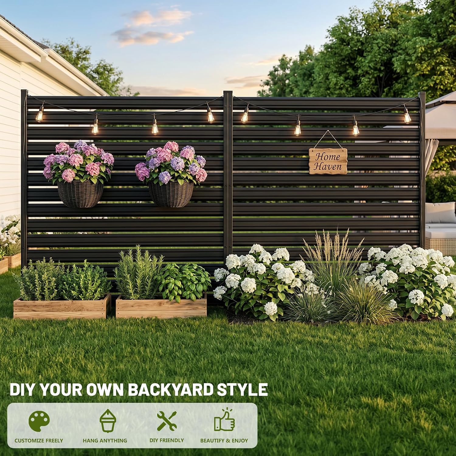 1 Panel No Dig Privacy Fence Screen, 60" H × 48" W Metal Outdoor Air Conditioner Fencing for AC Unit Cover, Hide