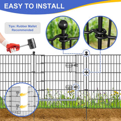 10 Panels No Dig Decorative Garden Fence with Gate, 40 in(H) X 23.6 ft(L) Outdoor Dog Rabbits Fence, Animal Barrier