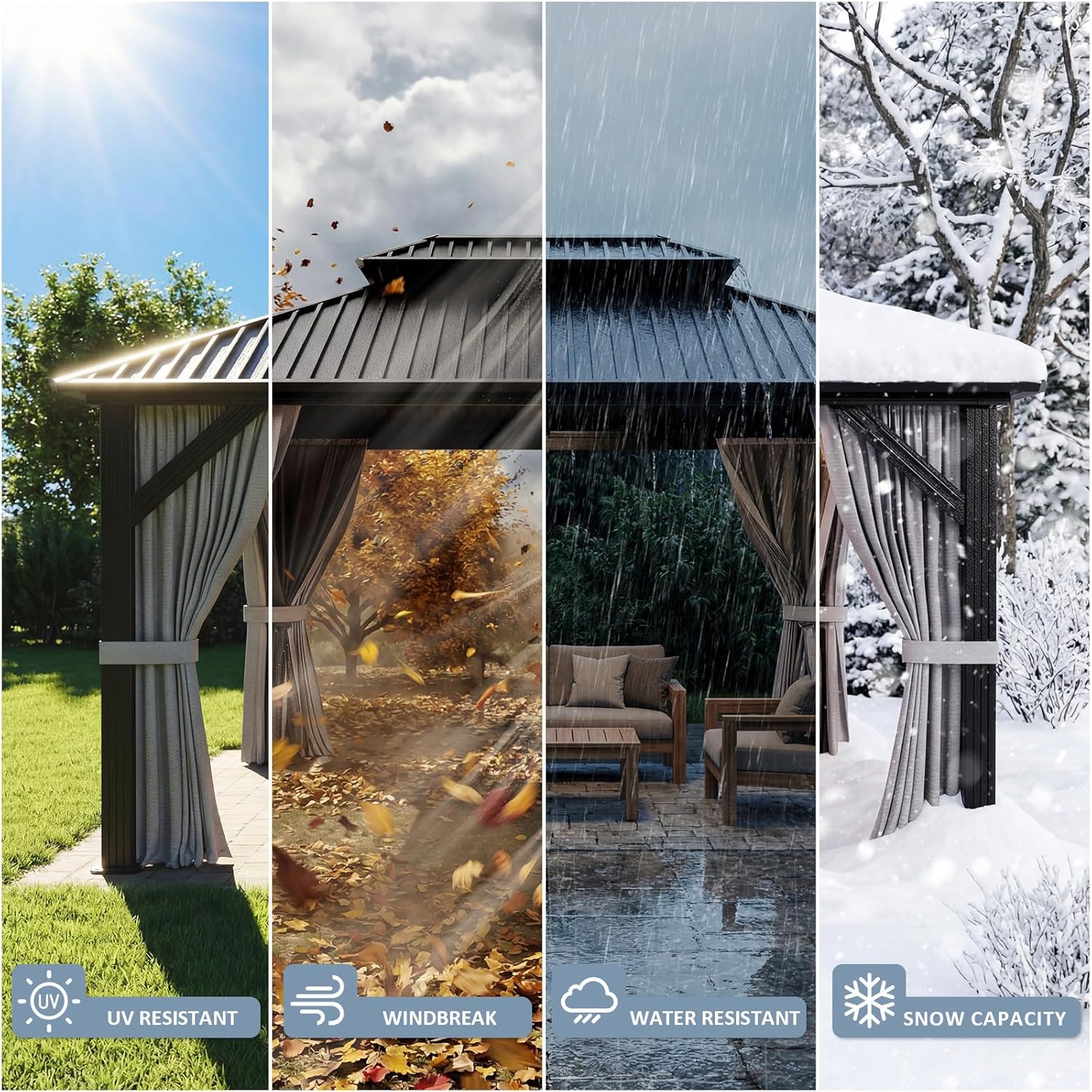10'x12' Gazebo Hardtop Gazebo, Aluminum Pergola with Double Galvanized Steel Roof