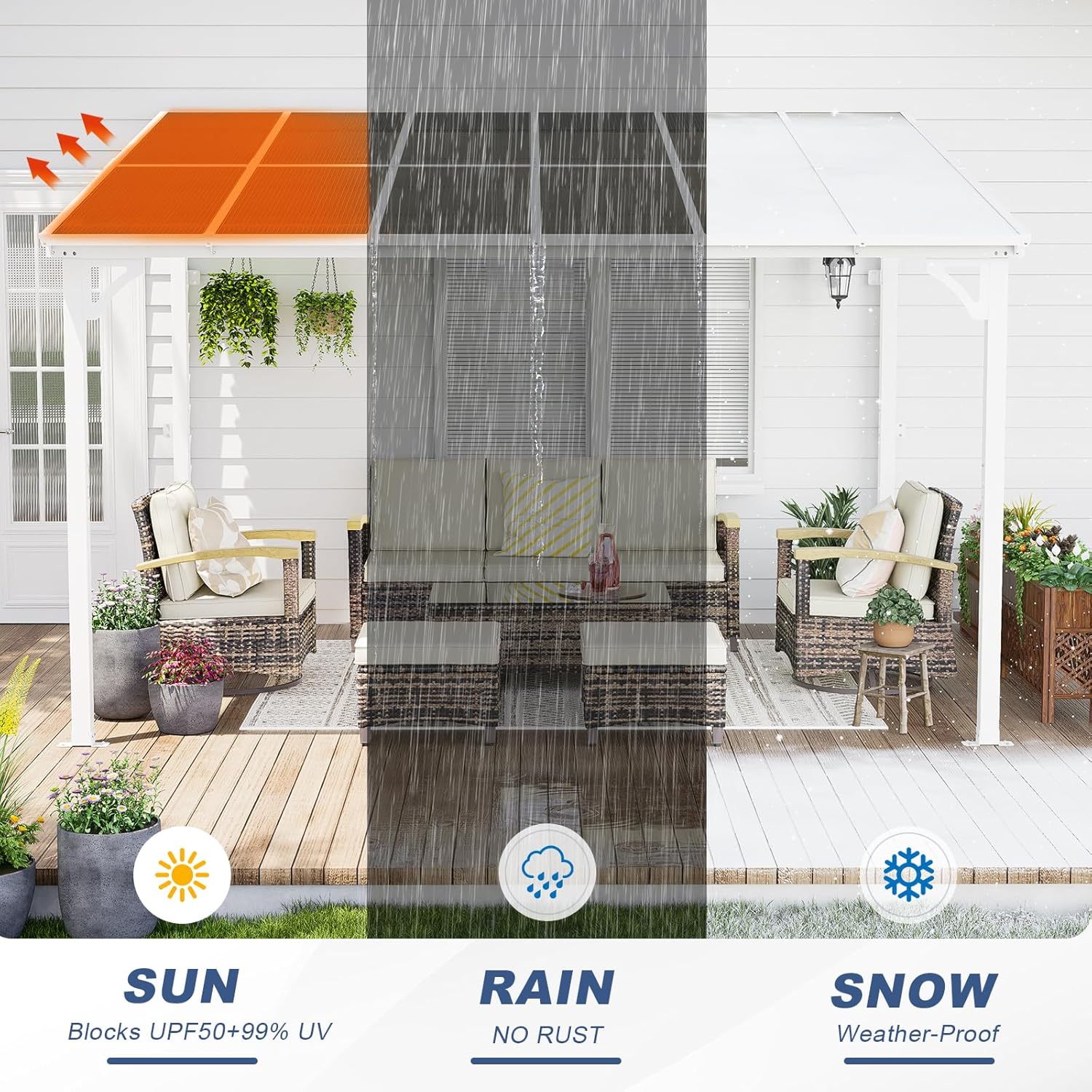 10' x 12' Wall Mounted Lean to Metal Awnings with Sloped Roof, Outdoor Patio Gazebo Awning for Backyard