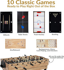10-in-1 Game Table - Combination Multi-Game Table with Billiards, Push Hockey, Foosball, Ping Pong, Chess