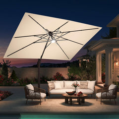 10 X 13 FT Cantilever Patio Umbrella with Base Included & Led Lights Outdoor Rectangle Offset Large Double Top Heavy - B