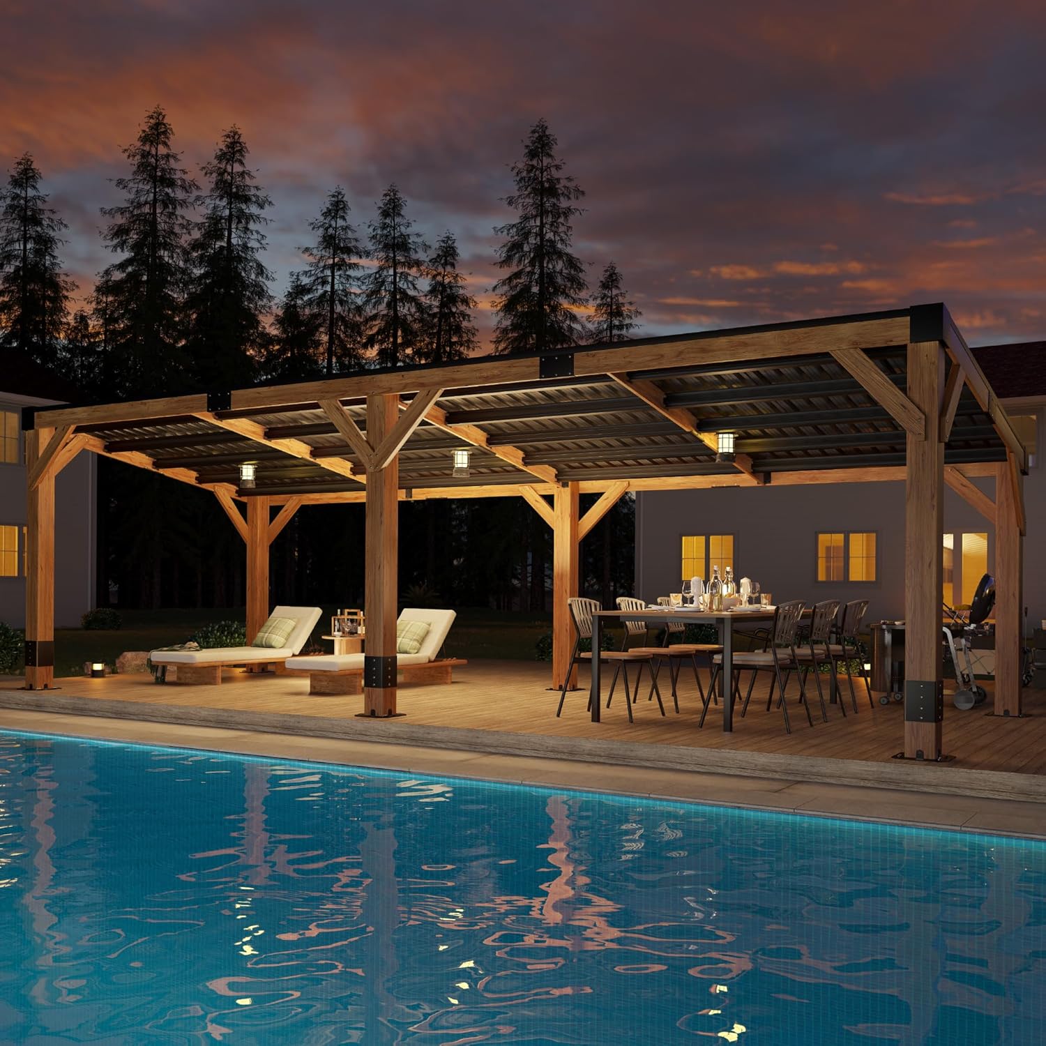 10 x 20 FT Spruce Wood Hardtop Gazebo with Sloped Galvanized Steel Roof
