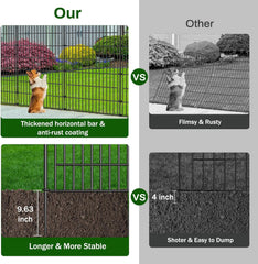 10 Panel No Dig Decorative Garden Fence - 48in H x 22.6 ft L, Tall Animal Barrier for Dogs Rabbits, Rustproof Metal