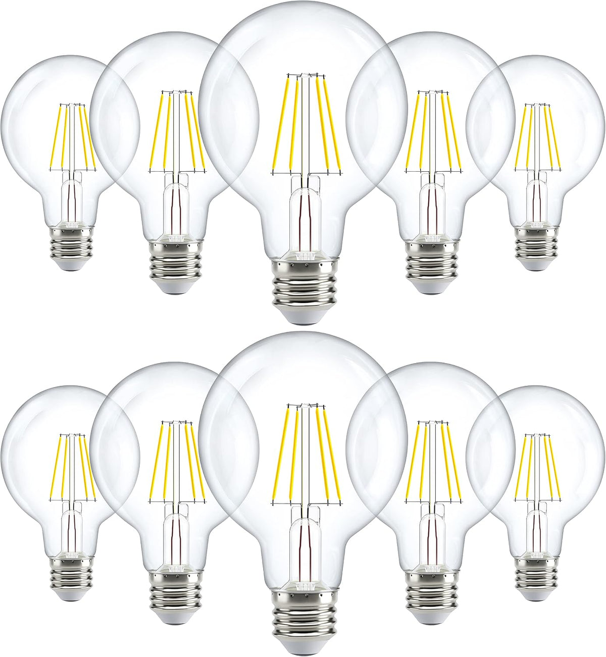 10 Pack G25 LED Light Bulbs, Filament Edison Globe, Vanity Lighting Bulb for Bathroom Bedroom, 500 LM, 5W (60W