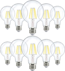 10 Pack G25 LED Light Bulbs, Filament Edison Globe, Vanity Lighting Bulb for Bathroom Bedroom, 500 LM, 5W (60W