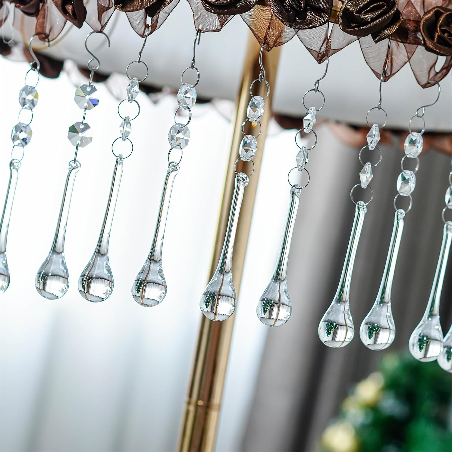 10 Pcs 5.3 Inch Crystal Raindrop Octagon Beads Chandelier Lamp Pendants - Crystal Raindrop Pendants with Octagon