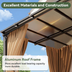 10'x12' Lean to Gazebo with Mosquito Net and Curtains, Aluminum Frame, Polycarbonate Panel