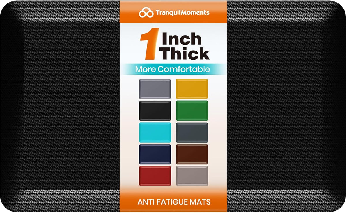 1-Inch Thick Anti-Fatigue Mat and Standing Desk, 20"x32", Black | Extra-thick cushioning, water-resistant surface