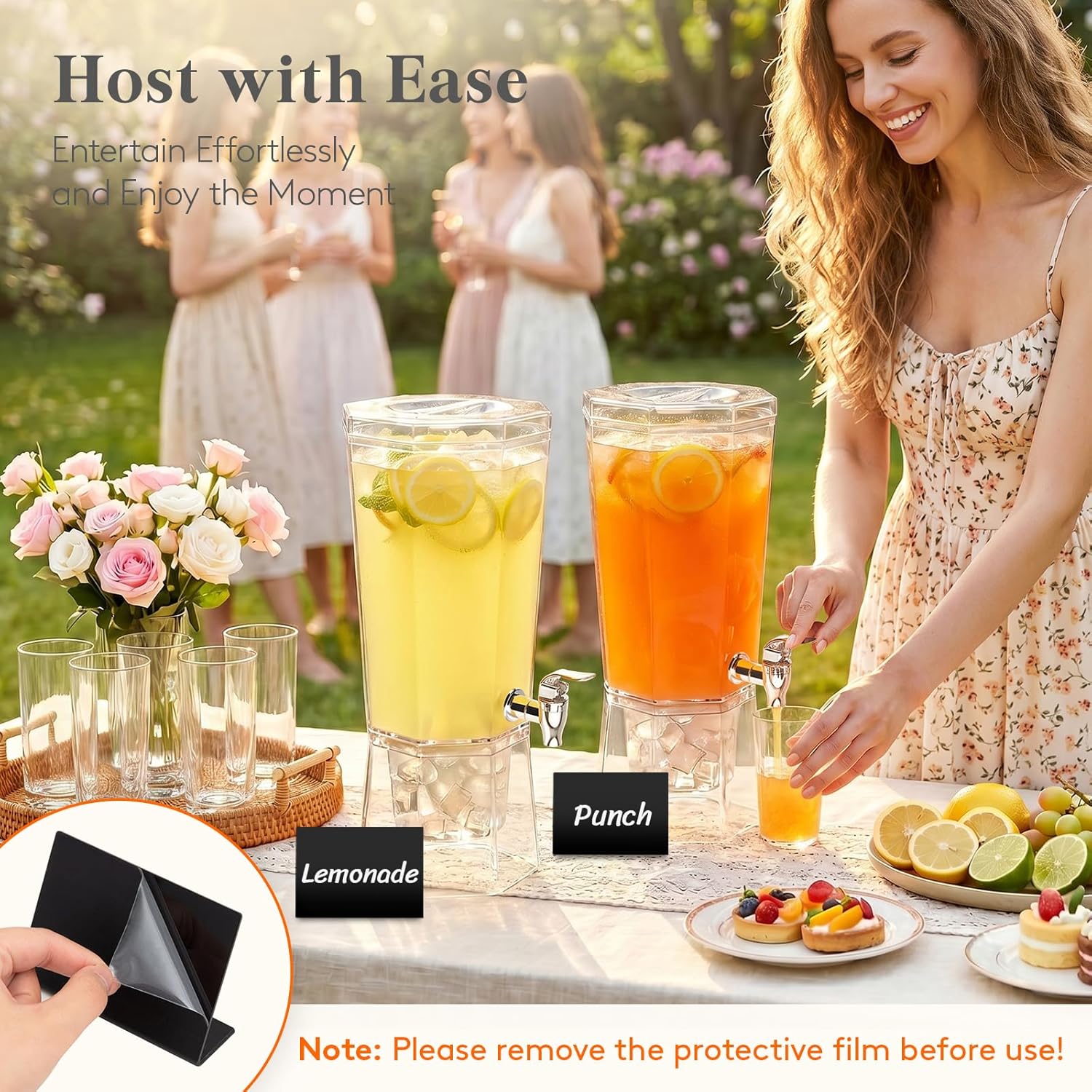 1 Gallon Drink Dispenser for Parties 2 Pcs, 4L Plastic Beverage Container with Stand for Juice/Tea/Soda & Lemonade