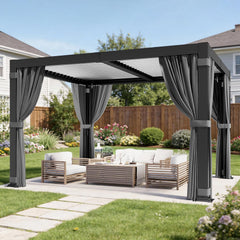 10'x12' Louvered Pergola, Outdoor Pergola with 2 Independent Adjustable Roof and Drainage System
