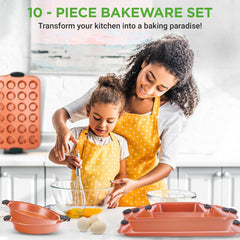 10-Piece Nonstick Pans Set - Bakeware Sets for Cookies, Cakes, & Roasting - Bakeware Includes Cookie Sheet, Muffin