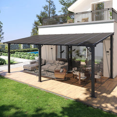 10' x 20' Lean to Gazebo, Hardtop Metal Gazebo Pergola with Polycarbonate Roof, Large Wall Mounted Heavy Duty Awnings