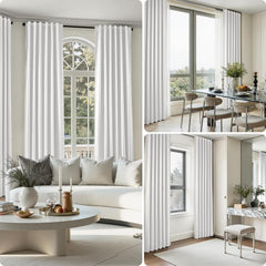 100% Blackout Faux Silk Curtains,Greyish White Noise Reduction Thermal Insulated Room Darkening Window Drapes, Luxury (2 Panels)