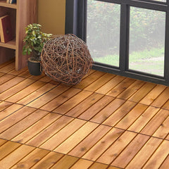 10 PCS Interlocking Patio Deck Tiles, 12 x 12in Acacia Hardwood Outdoor Flooring Tiles, 10 sq.ft Wood Composite Deck