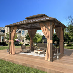 10' x 12' Hardtop Gazebo, Aluminum Frame Gazebos with Galvanized Steel Double Roof